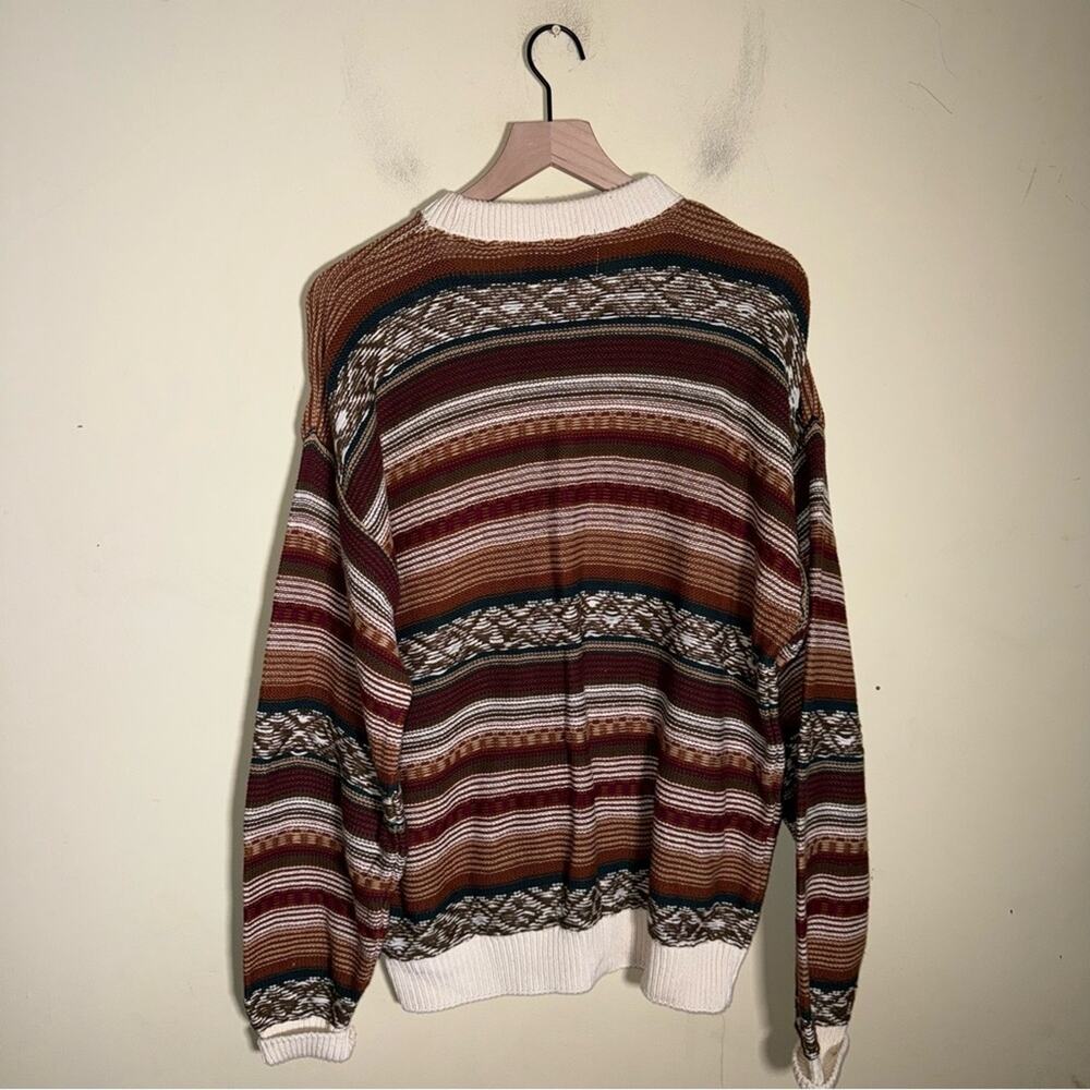 VNTG CJ COTTON COMPANY grandpa style eclectic Striped Multicolor Men's Sweater L - Picture 3 of 5